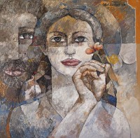 Iqbal Durrani, Love Symbols, 26 x 26 Inch, Oil on Canvas, Figurative Painting, AC-IQD-036